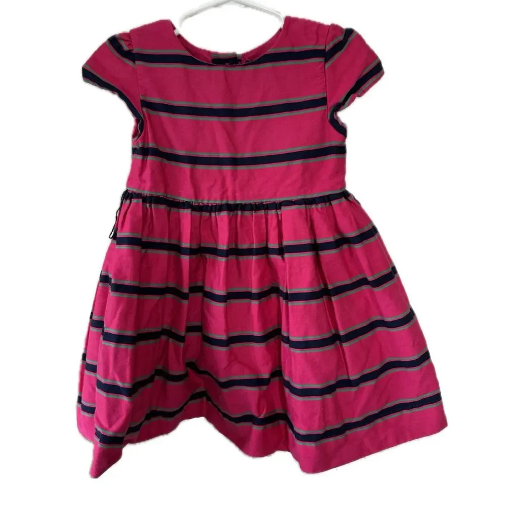 Ralph Lauren Baby Gril 100% Cotton Bright Pink Stripe Dress 18M No Diaper Cover